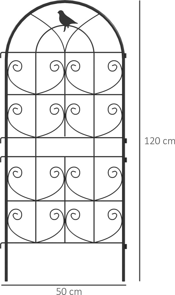 Metalowa Pergola Outsunny, Zestaw 2szt. do Wbijania, Odporna na Rdzę, z Motywem Ptaków na Rośliny Pnące 50x120 cm, Czarna