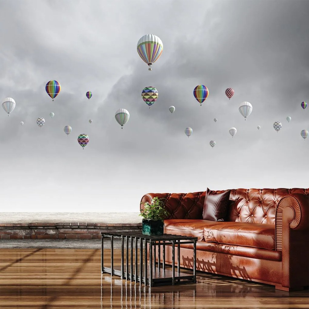 Fototapeta - Balony nad ceglaną ścianą (196x136 cm)