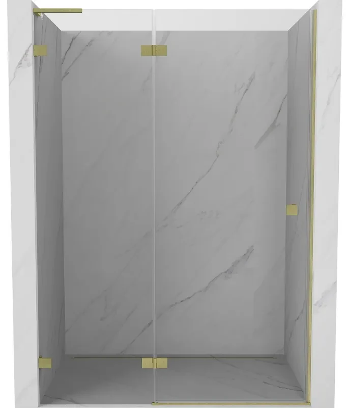 Mexen Lunar L drzwi prysznicowe uchylne lewe 135 cm, transparent, złote szczotkowane - 834L-135-000-55-00-L