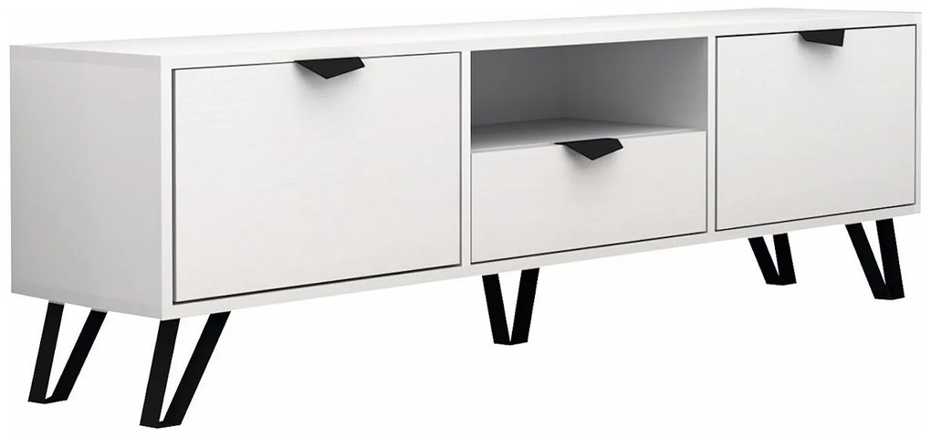 Szafka RTV 2-drzwiowa z 1 szufladą i 1 wnęką - Biały i Czarny - CARDELIA