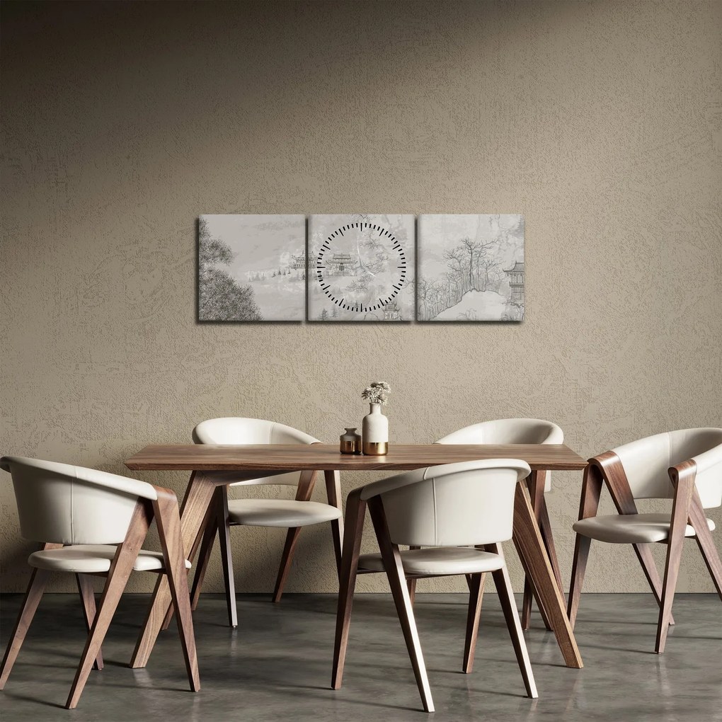 Obraz - Chiński krajobraz (z zegarem) (90x30 cm)