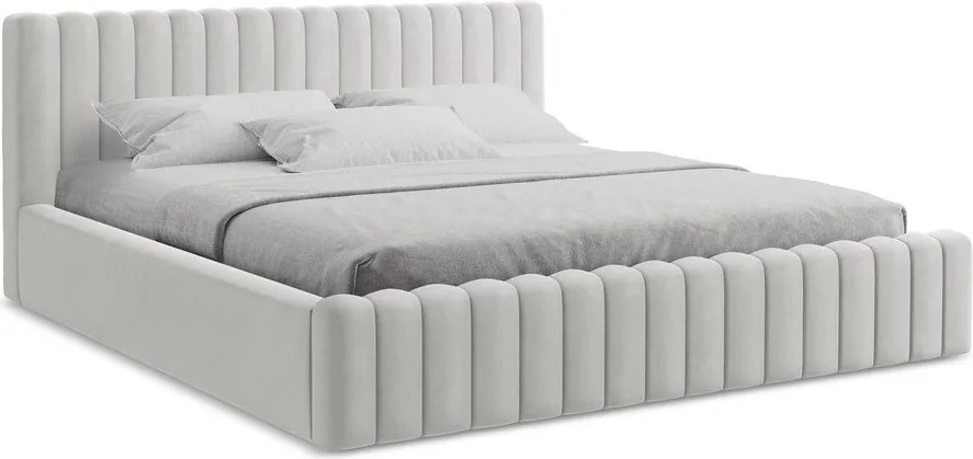 Tapicerowane łóżko dwuosobowe ze schowkiem ze stelażem 180x200 cm w kolorze srebra Lemi – Makamii