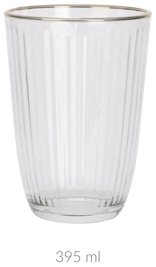 Prążkowana szklanka ze złotym brzegiem, 395 ml