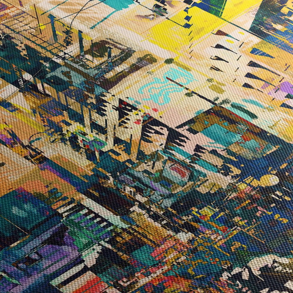 Obraz malowanej abstrakcji (z zegarem) (90x30 cm)