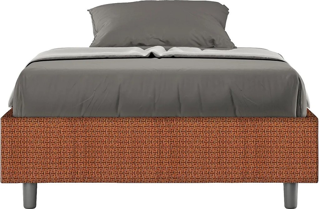 Łóżko wyposażone w stelaż z listwami z pojemnikiem tapicerowane 120x200 tkaniny Labirinto 4 pomarańczowy Azelia