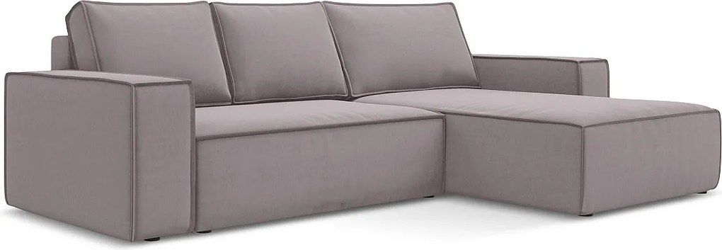 Narożnik prawostronny z funkcją spania - z tkaniny welwetowej - lawendowy - KIMO