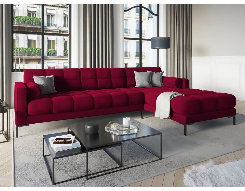 Czerwony aksamitny narożnik Cosmopolitan Design Bali, prawostronny