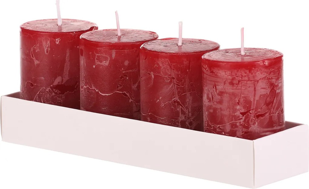Zestaw świec, czerwone, 4 szt., parafinowe