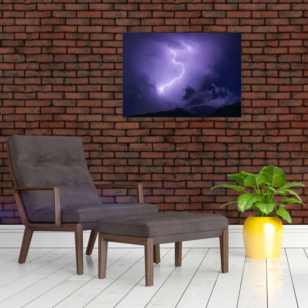 Obraz - fioletowe niebo i błyskawica (70x50 cm)