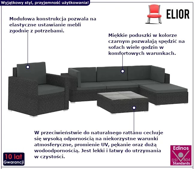 6-częściowy zestaw wypoczynkowy do ogrodu - Yantar