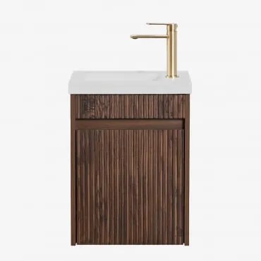 Zestaw Wiszących Mebli Łazienkowych Zintegrowany Z Umywalką Narek Ciemna Czerń & Bezlusterkowiec & Złoty - Sklum