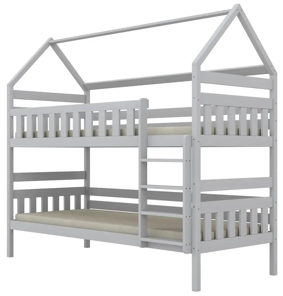 Łóżko piętrowe domek FELIKS 180x80 białe drewniane trzyosobowe KOCOT KIDS