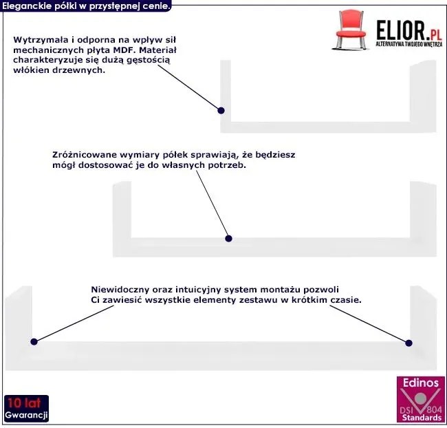 Zestaw Białych Półek Ściennych Frelox