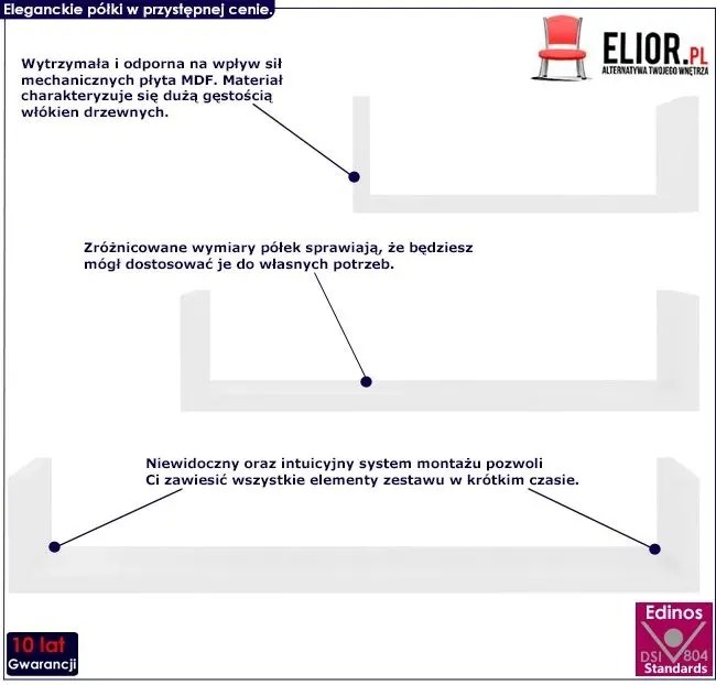 Zestaw Białych Półek Ściennych R8-D55