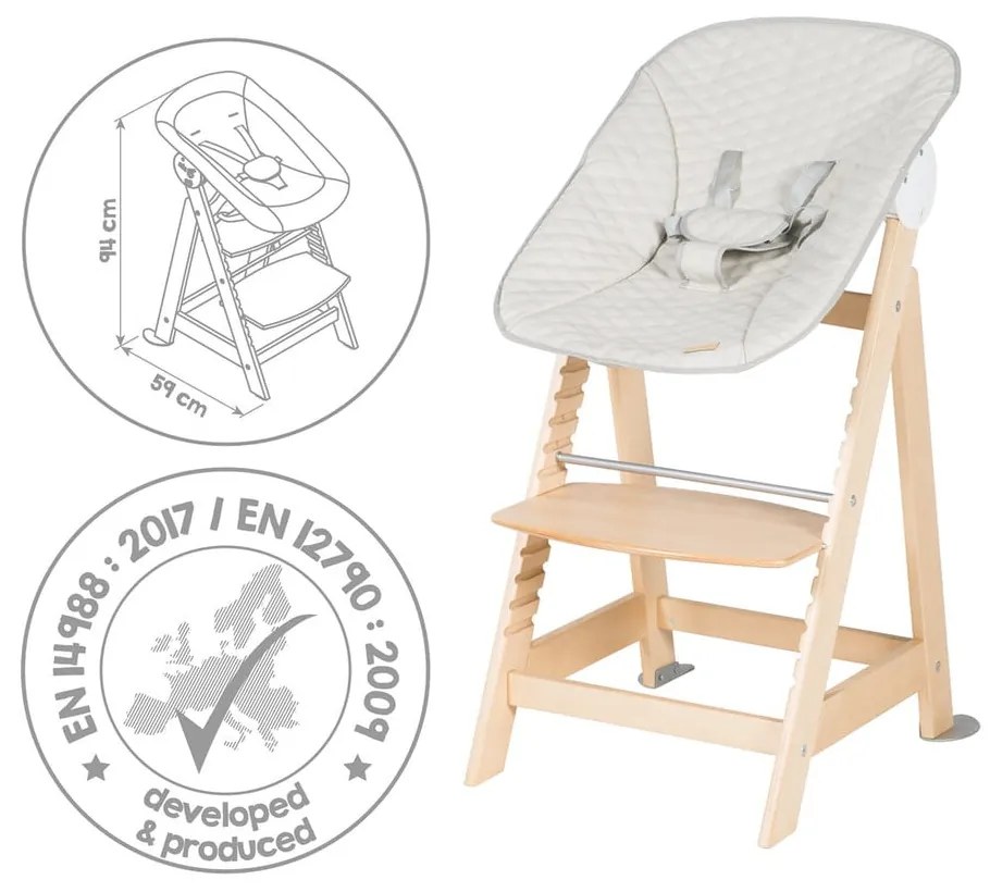 Beżowo-naturalne krzesełko do karmienia Born Up 2in1 Luxe – Roba