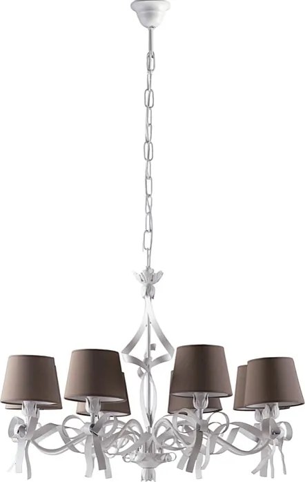 Lucy żyrandol białe żelazo z gołębioszarymi kloszami PVC, 8 lamp, Ø84 cm