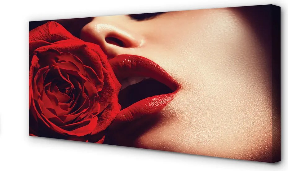 Obraz na płótnie Kobieta z Różą w Ustach