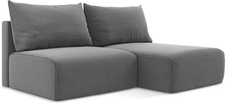 Szary aksamitny rozkładany narożnik ze schowkiem (prawostronny/z szezlongiem) Kalena – Makamii