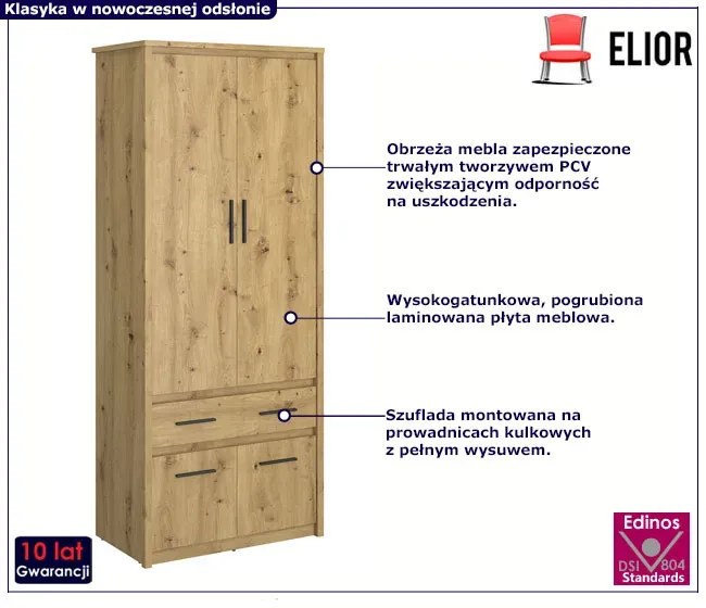 Szafa Na Ubrania Z Szufladą Dąb Artisan 70 Cm T0-W05