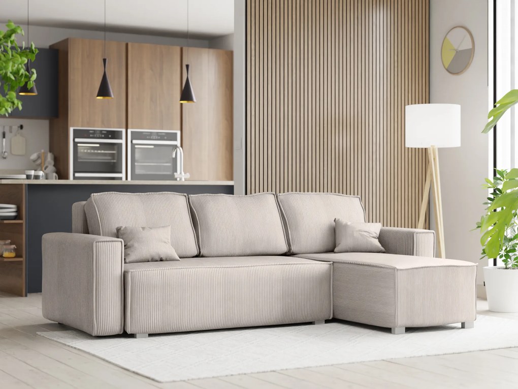 Rozkładana narożna sofa SMART COSARO jasno-beżowa, dwustronna + 2 poduszki GRATIS