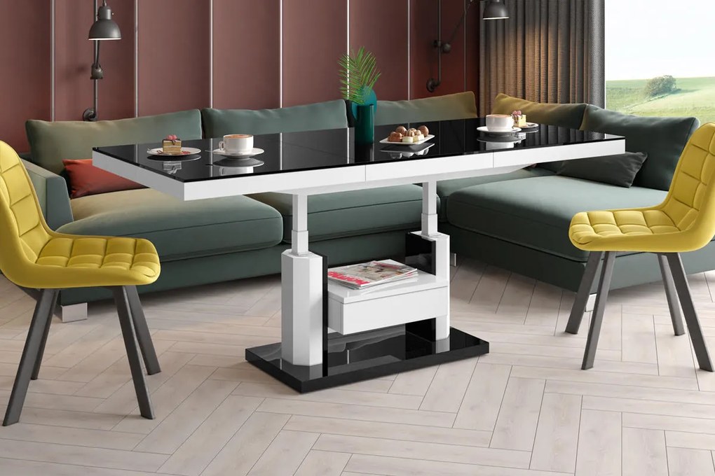 Ławostół podnoszony i rozkładany z półką i szufladą Quadro Max Hubertus połysk