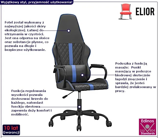 Czarno niebieski masujący fotel gamingowy C1-P55