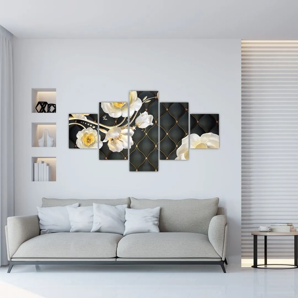 Obraz białych kwiatów róży (125x70 cm)