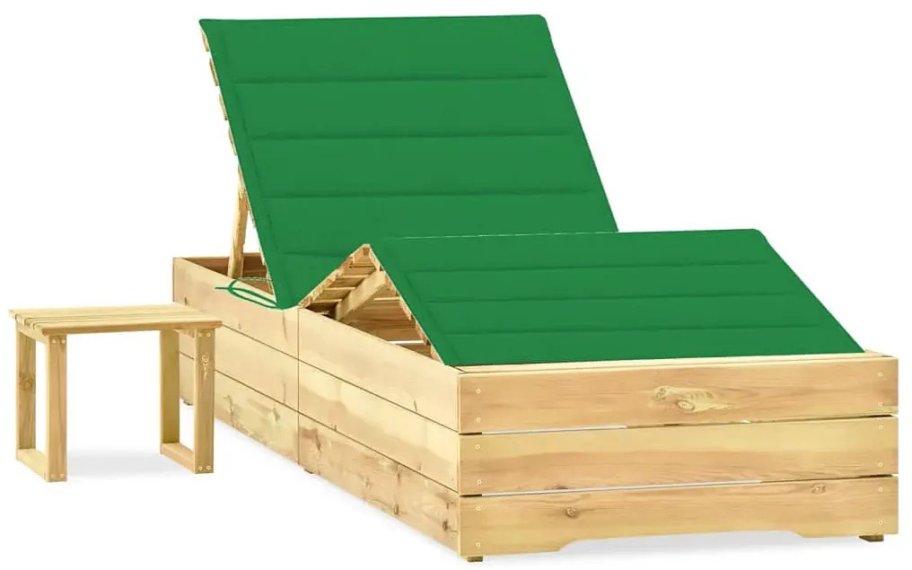 Regulowany leżak w zestawie z poduszką i stolikiem zielony T7-R32