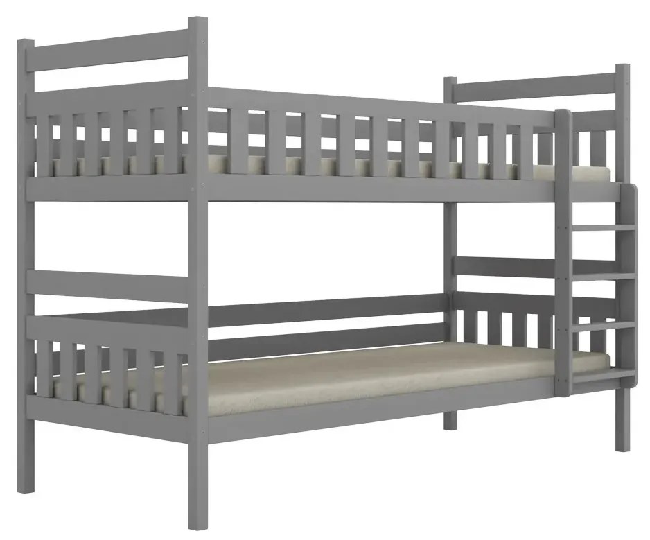 Łóżko piętrowe BARTEK 180x80 szare drewniane trzyosobowe KOCOT KIDS