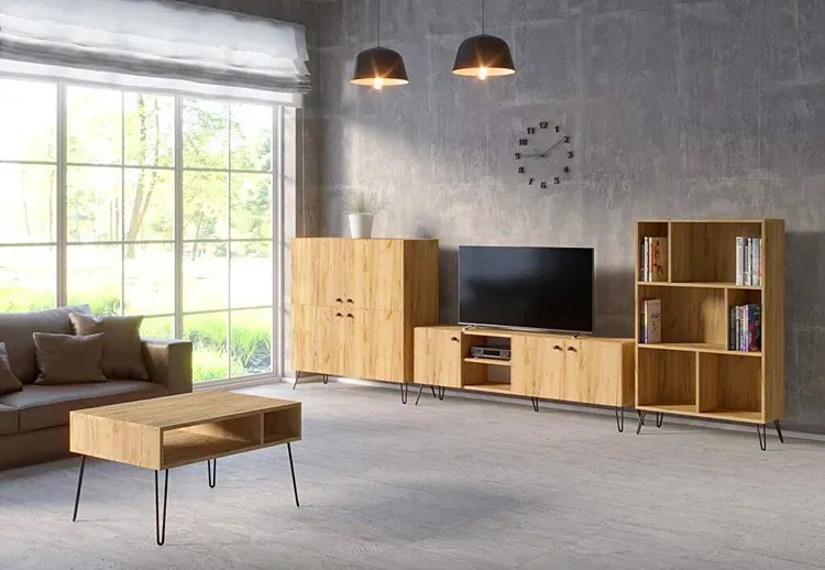 Witryna na metalowych nogach w stylu loft dąb craft - Zorina 11X