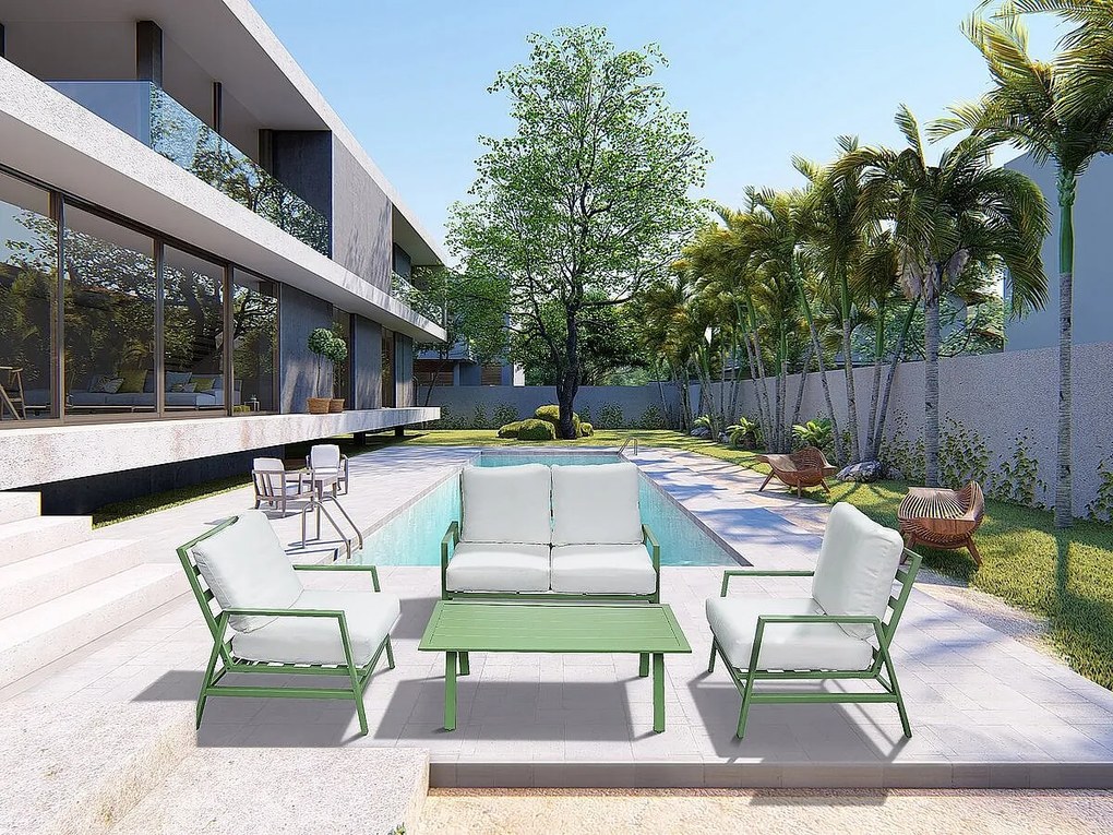 Zestaw mebli ogrodowych "Queens" z metalu - 4 miejsca - Zielony/Biały