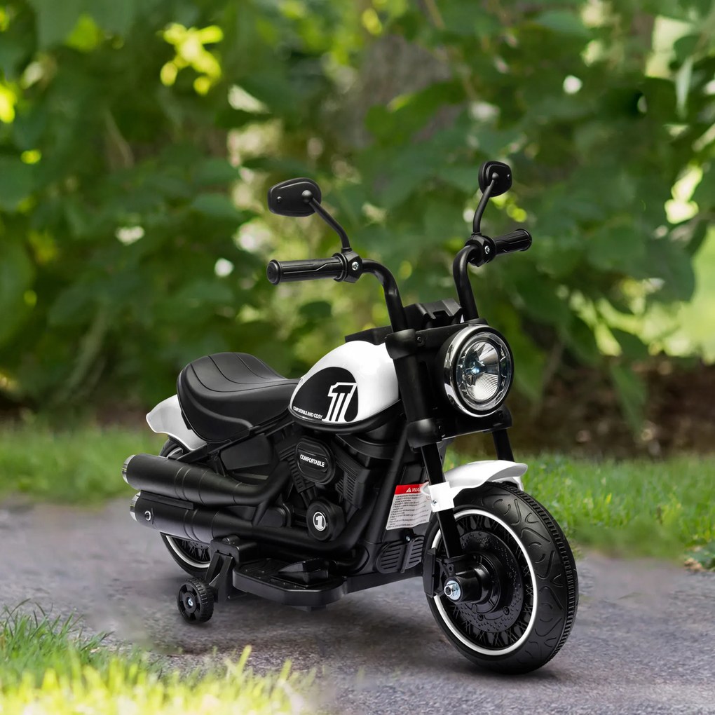 HOMCOM Elektryczny motocykl dla dzieci, reflektor LED, odpinane kółka boczne, wygodne siedzenie, Czerwony/Czarny | Aosom PL