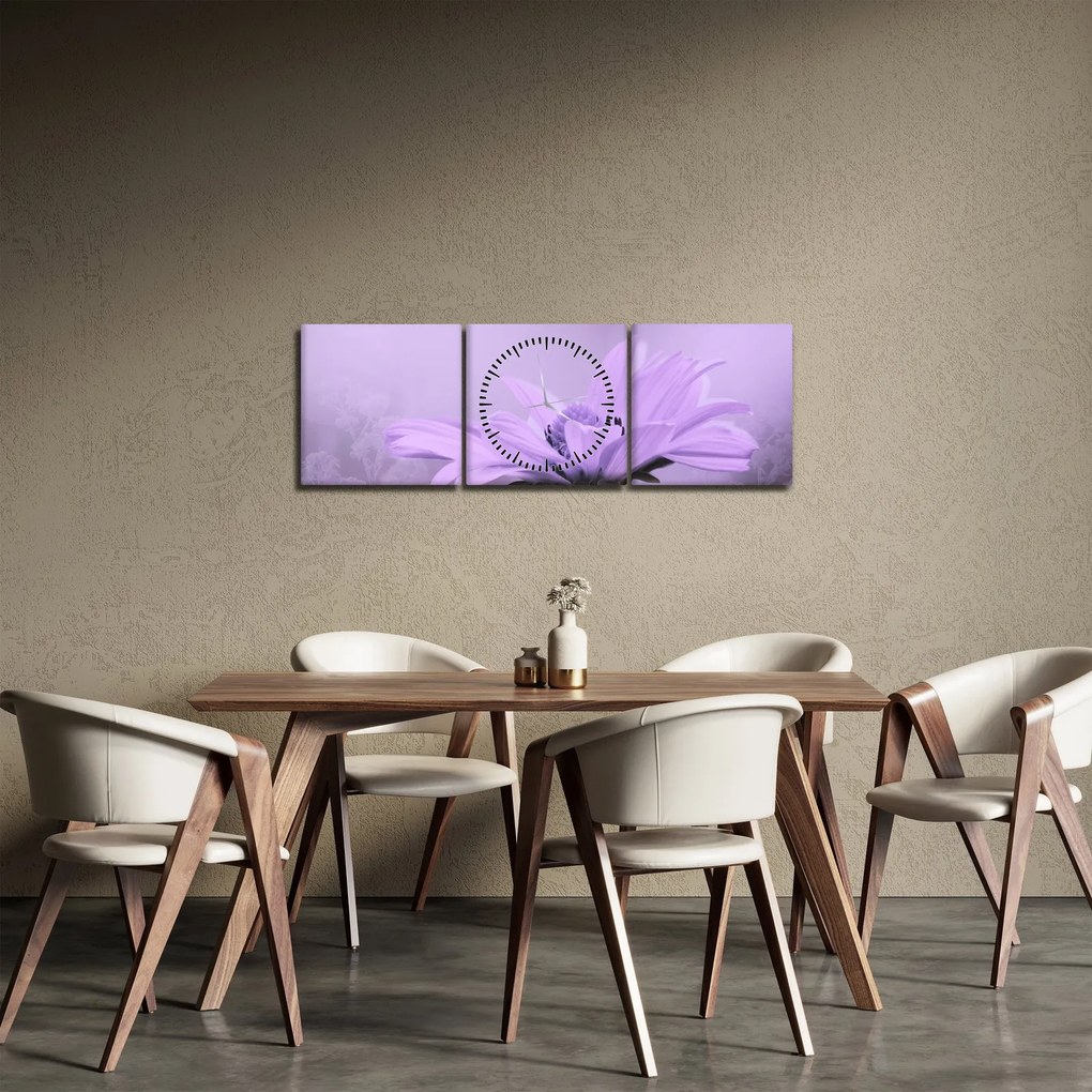 Obraz - Fioletowy kwiat (z zegarem) (90x30 cm)