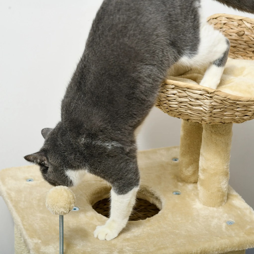 PawHut Drapak dla Kota z Jaskinią, Platformą do Leżenia, Kulą do Zabawy, 45x40x74cm, Beżowy