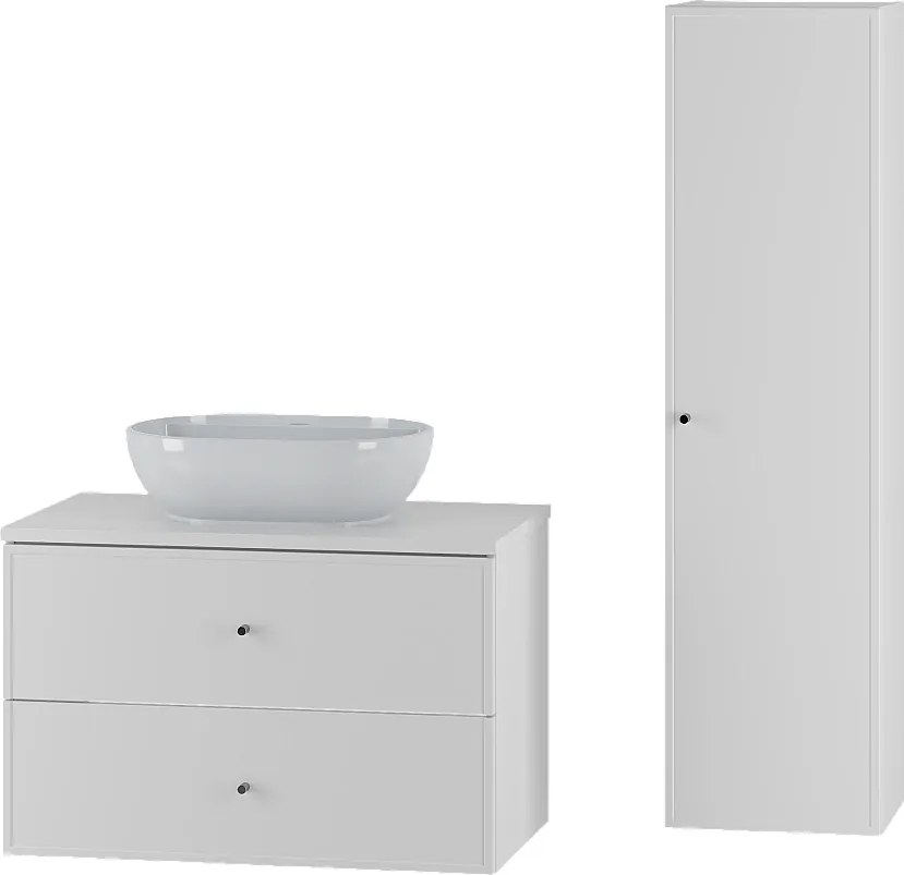 Biały Zestaw do Łazienki 80cm Szafka z Blatem Umywalka Słupek Marco