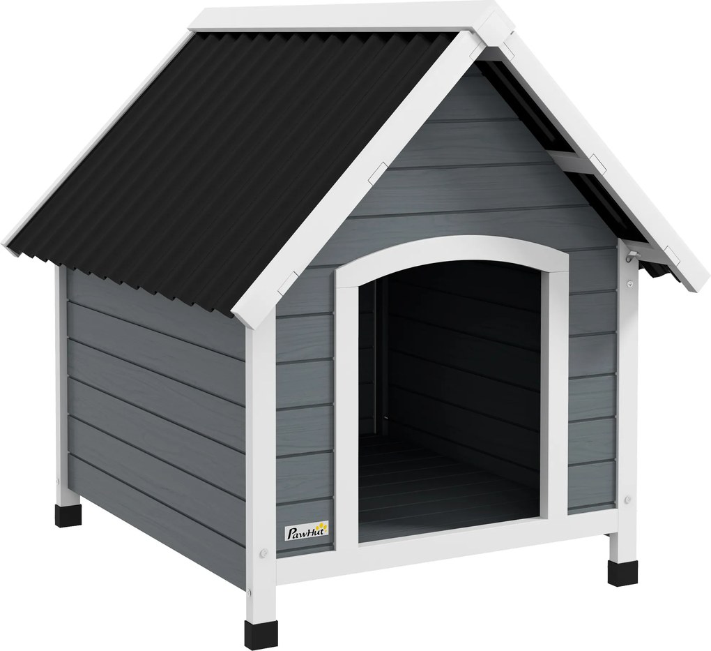PawHut Buda dla psa, odporna na warunki atmosferyczne, z wyjmowaną podłogą, drewno świerkowe, 75x88x82 cm, Szary/Czarny