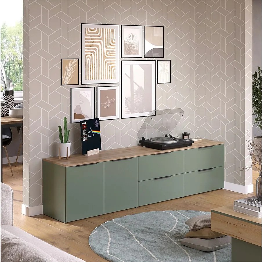 Ściana w salonie zielony 80x40x50 wido