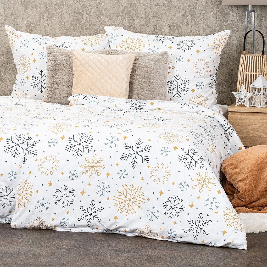 4Home Pościel flanelowa Frosty snowflakes, 160 x 200 cm, 70 x 80 cm