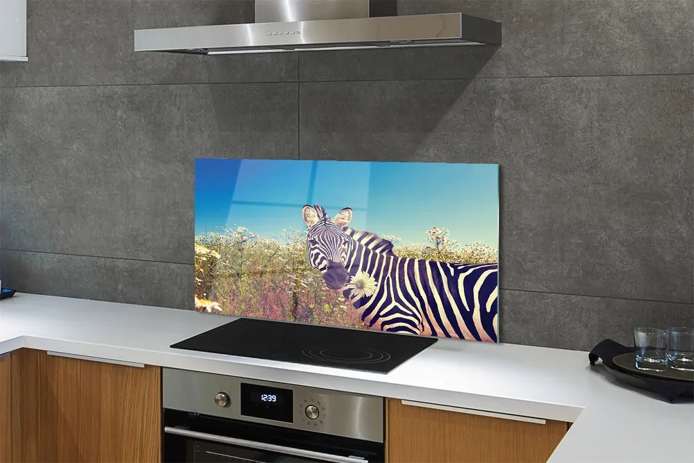 Panel szklany do Kuchni Zebra wśród Polnych Kwiatów