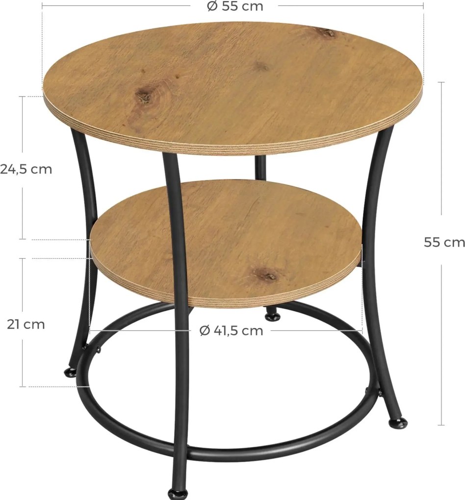 Okrągły loftowy stolik kawowy z półką dąb artisan L2-T41