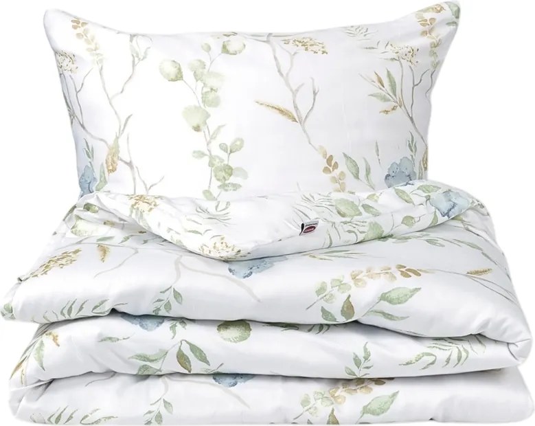 Matex Satynowa pościel Louka z niebieskimikwiatami, 140 x 200 cm, 70 x 90 cm