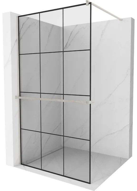 Mexen Kioto+ ścianka prysznicowa z półką Walk-in 100 x 200 cm, czarna kratka, nikiel szczotkowany - 800-100-121-97-77