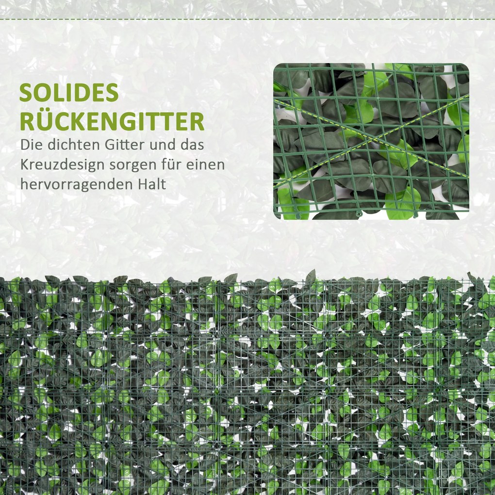 Outsunny Sztuczny Żywopłot, Roślina Wspinająca do Dekoracji Zewnętrznych, Realistyczny Wygląd, 300 cm×100 cm, Ciemnozielony