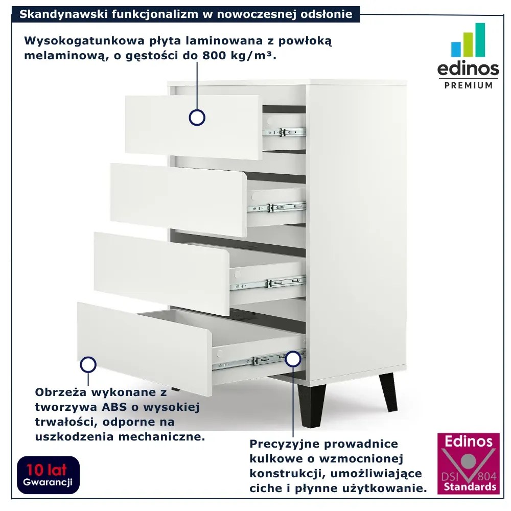 Biała komoda na nóżkach z 4 szufladami E5-W12