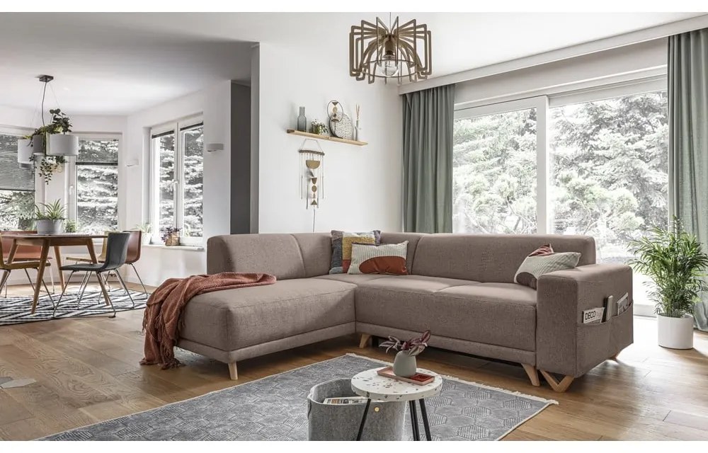 Brązowy rozkładany/ze schowkiem narożnik (lewostronny/w kształcie litery L) Classy Sophie – Miuform