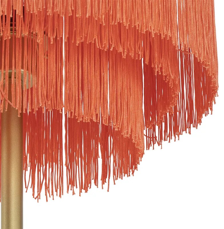 Orientalna lampa stojąca złota z różowym abażurem z frędzlami - Franxa