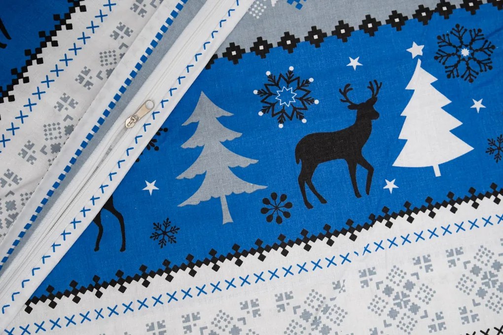 PrzytulneMieszkanie.pl PrzytulneMieszkanie.pl Pościel bawełniana ZIMOWY RENIFER niebieska Rozmiar pościeli: 70 x 90 cm | 140 x 200 cm