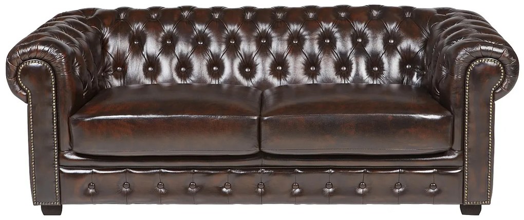 Kanapa 3-osobowa Chesterfield BRENTON 100% skóry bawolej - Kolor: brązowy z kasztanowymi refleksami