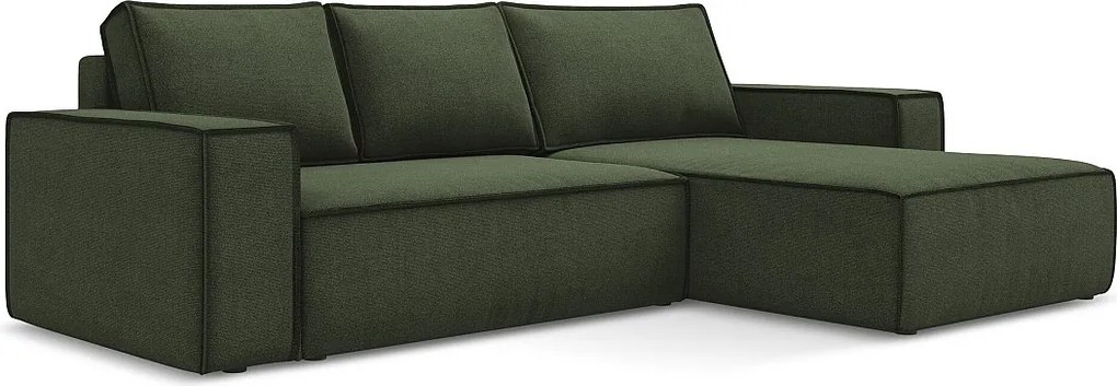 Narożnik prawostronny z funkcją spania - z tkaniny strukturalnej - oliwkowy - KIMO