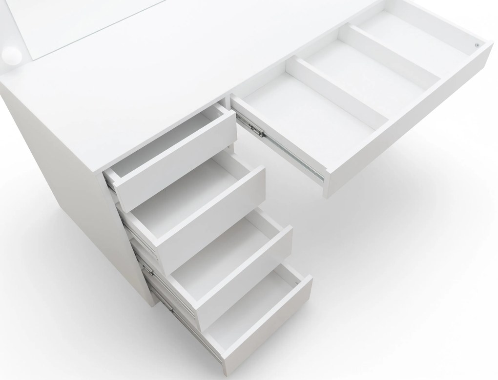 Toaletka Velinio XL 120 cm z szufladami i oświetleniem - biały